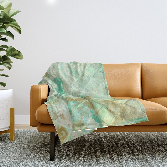 Turquoise & Gold marble mosaic Throw Blanket