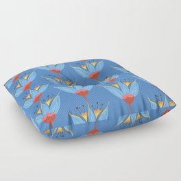 Abstract Colorful Floral Art Pattern on Blue Floor Pillow
