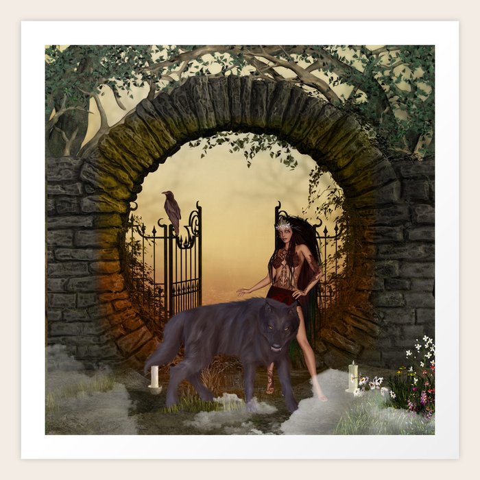 Dark Fairy With Wolf Art Print By Nicky2342 Society6