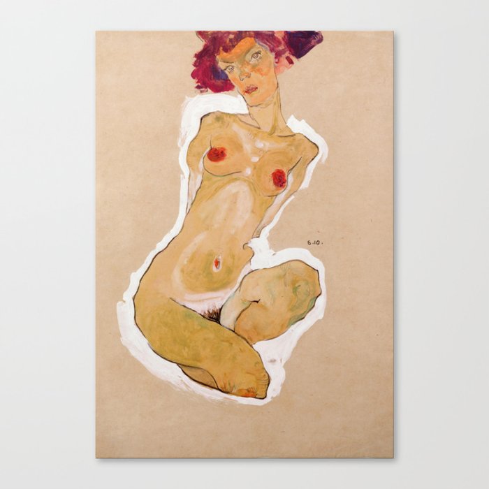 Egon Schiele "Squatting Female Nude" Canvas Print