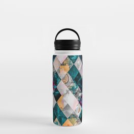 geometric pixel square pattern abstract background in blue yellow pink Water Bottle