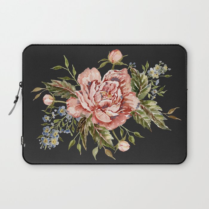 Pink Wild Rose Bouquet on Charcoal Laptop Sleeve