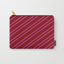 [ Thumbnail: Dark Red, Purple, and Hot Pink Colored Striped/Lined Pattern Carry-All Pouch ]