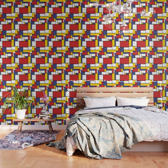 Piet Mondrian Abstract Pop Art 1960s Red Blue Yellow Rectangles Wallpaper  by Spaceship Sells | Society6