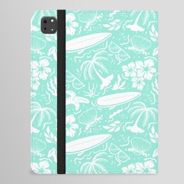 Mint Blue and White Surfing Summer Beach Objects Seamless Pattern iPad Folio Case