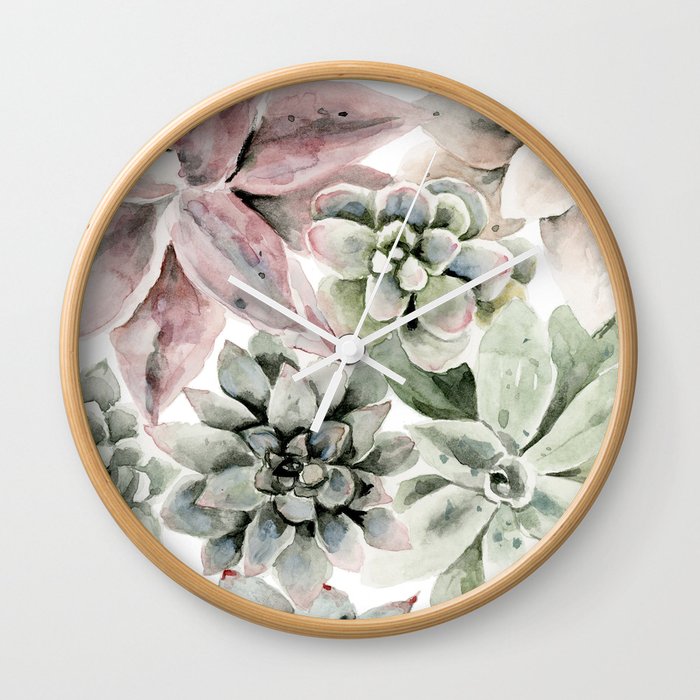 Circular Succulent Watercolor Wall Clock
