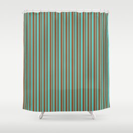 [ Thumbnail: Sienna & Turquoise Colored Striped/Lined Pattern Shower Curtain ]