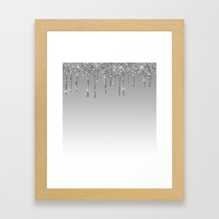 Gray & Silver Glitter Drips Framed Art Print