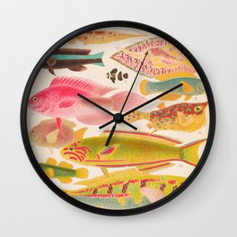 Colorful Tropical Fishes Vintage Sea Life Illustration Wall Clock