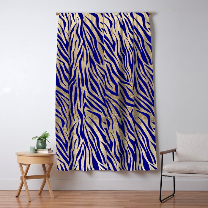 Modern Elegant Navy Blue Gold Zebra Animal Print Pattern Blackout