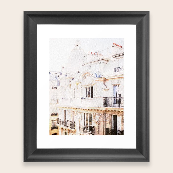 Paris Rooftops Watercolor Framed Art Print by Huntleigh Society6