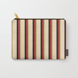 [ Thumbnail: Brown, Dark Khaki, Bisque, and Black Colored Lined/Striped Pattern Carry-All Pouch ]