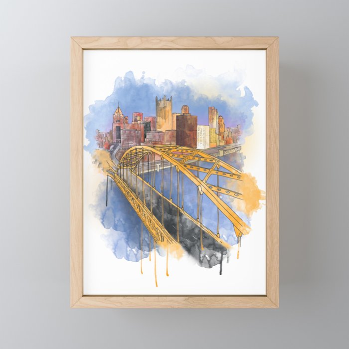 Pittsburgh Fort Pitt and Downtown Framed Mini Art Print