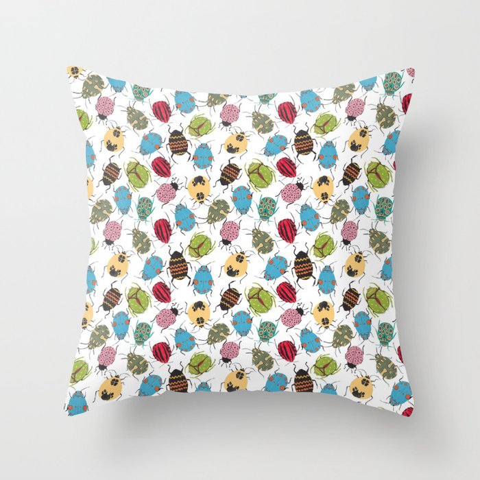 Beetle bugs insect pattern Throw Pillow