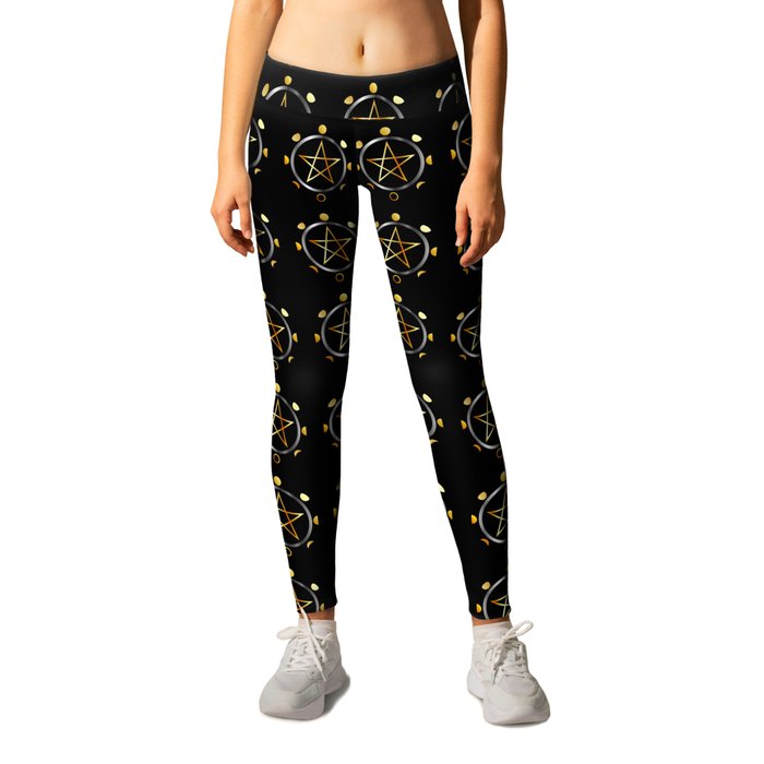 Phases of the moon and golden pentacle Leggings