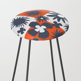 Mid-Century Modern Red White And Blue Wild Flowers Counter Stool