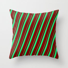 [ Thumbnail: Green & Maroon Colored Lines Pattern Throw Pillow ]