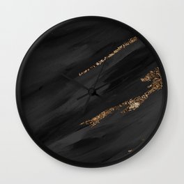 Black Paint Brushstrokes Gold Foil Abstract Texture Wall Clock