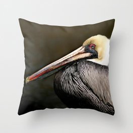 Brown Pelican Portrait Throw Pillow