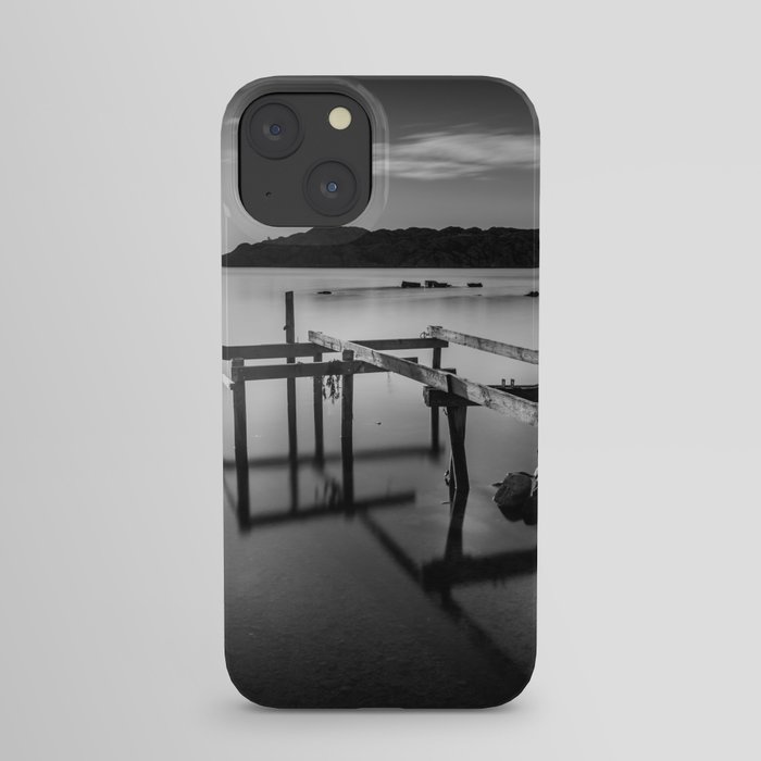 Pier Structure And Reflections in Black & White iPhone Case