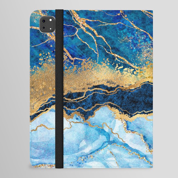 Blue & Gold Watercolor Abstract Art iPad Folio Case