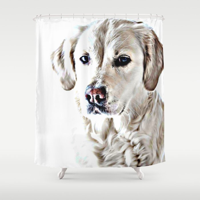 Drawing of a Yellow Lab Shower Curtain