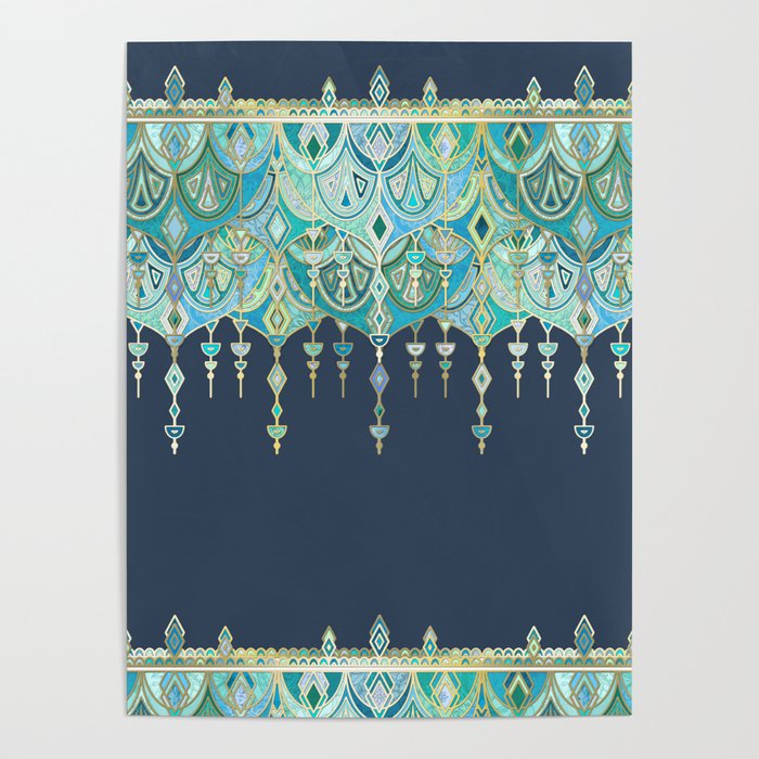 Art Deco Double Drop in Blues and Greens Poster