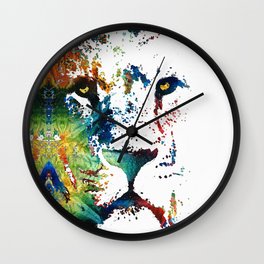 Colorful Lion Art By Sharon Cummings Wall Clock