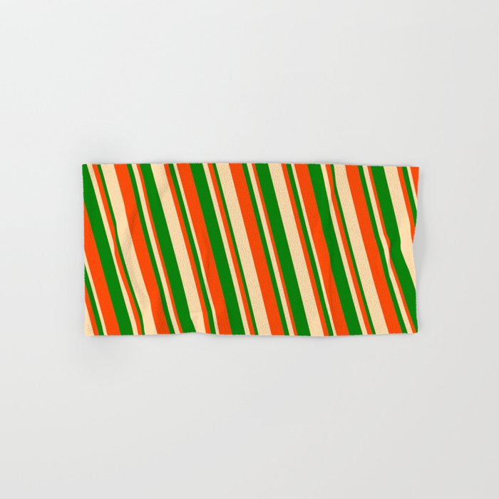 Red, Tan, and Green Colored Striped Pattern Hand & Bath Towel