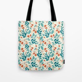 Floral Teal, Green and Orange Pattern Tote Bag