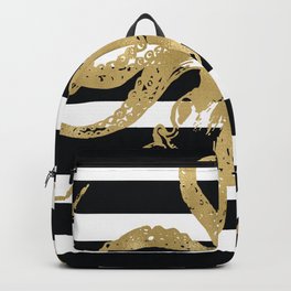 Gold Octopus on Black & White Stripes Backpack