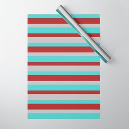 [ Thumbnail: Red, Grey, and Turquoise Colored Lined Pattern Wrapping Paper ]