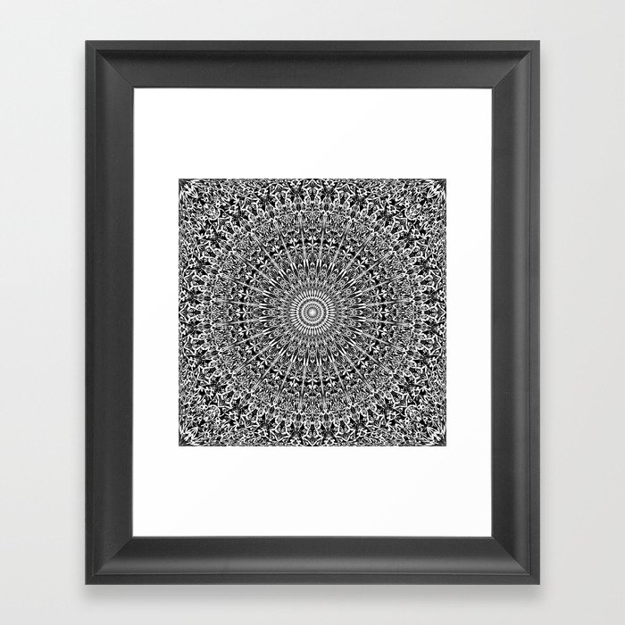 Grey Geometric Floral Mandala Framed Art Print