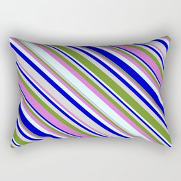 [ Thumbnail: Colorful Light Grey, Green, Orchid, Light Cyan, and Blue Colored Lined/Striped Pattern Rectangular Pillow ]