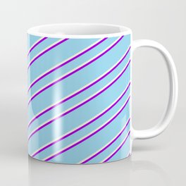[ Thumbnail: Sky Blue, Beige, and Dark Violet Colored Pattern of Stripes Coffee Mug ]