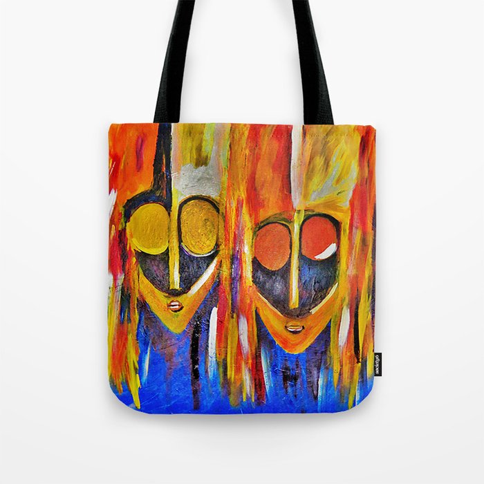 Two African Masquerade Masked Faces Tote Bag