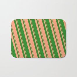 [ Thumbnail: Forest Green & Light Salmon Colored Lined/Striped Pattern Bath Mat ]