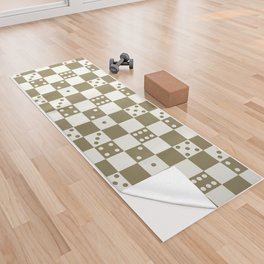 Checkered Dice Pattern (Milk Beige & Deep Muted Khaki Color Palette) Yoga Towel