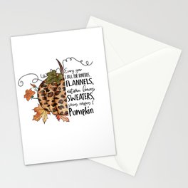 Leopard Pumkin leaves fall quote design Stationery Card
