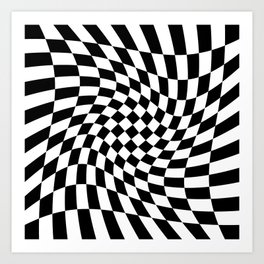 Black and White Twisted Checkerboard – Warped Pattern Decor Art Print