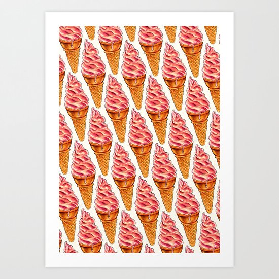 Ice Cream Pattern - Strawberry Art Print