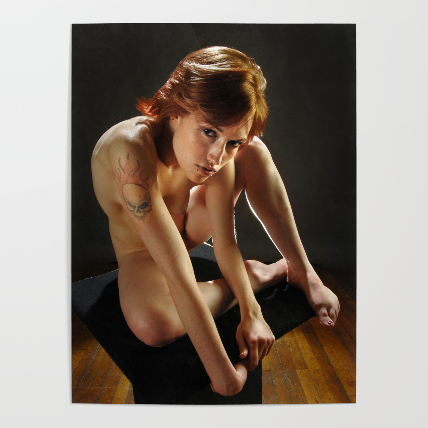 6016-Ams Young Nude Art Model With Death Head Tattoo On Shoulder Poster By  Chris Maher | Society6