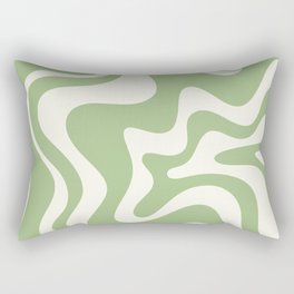Retro Liquid Swirl Abstract Pattern in Light Sage Green and Cream Rectangular Pillow