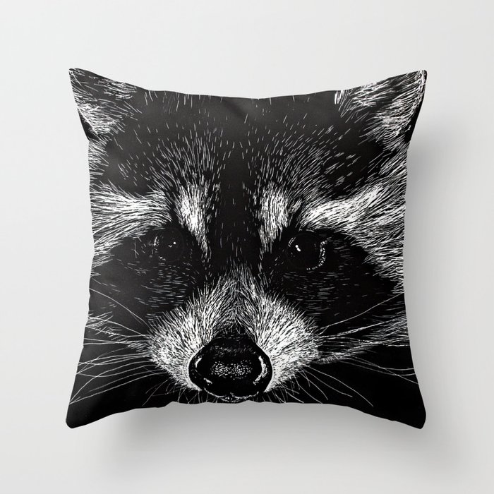 The Curious Raccoon Throw Pillow