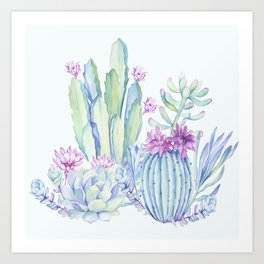 Mixed Cacti Light Blue #society6 #buyart Art Print
