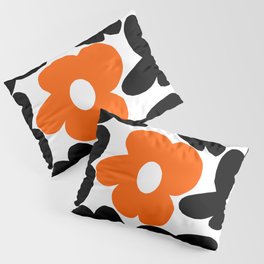 Large Orange and Black Retro Flowers White Background #decor #society6 #buyart Pillow Sham