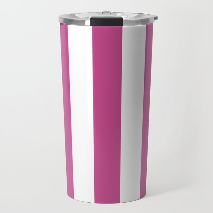Mulberry pink - solid color - white vertical lines pattern Travel Mug
