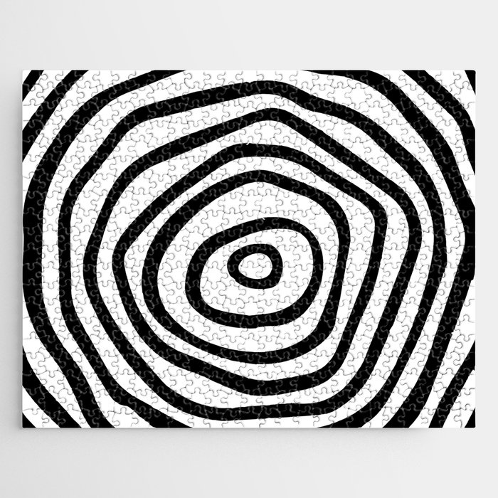 Mid Century Modern Abstract Spiral Art - Black and White Jigsaw Puzzle