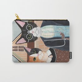 Ameowican Gothic v2 Carry-All Pouch | Animal, Tuxedocat, Cats, Americangothic, Folkart, Funny, Classic, Funnycats, Farmers, Painting 