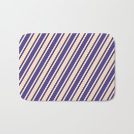 [ Thumbnail: Bisque and Dark Slate Blue Colored Stripes/Lines Pattern Bath Mat ]
